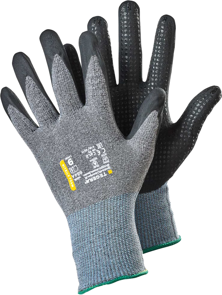 Dipped gloves for gripping tiles and patio stones